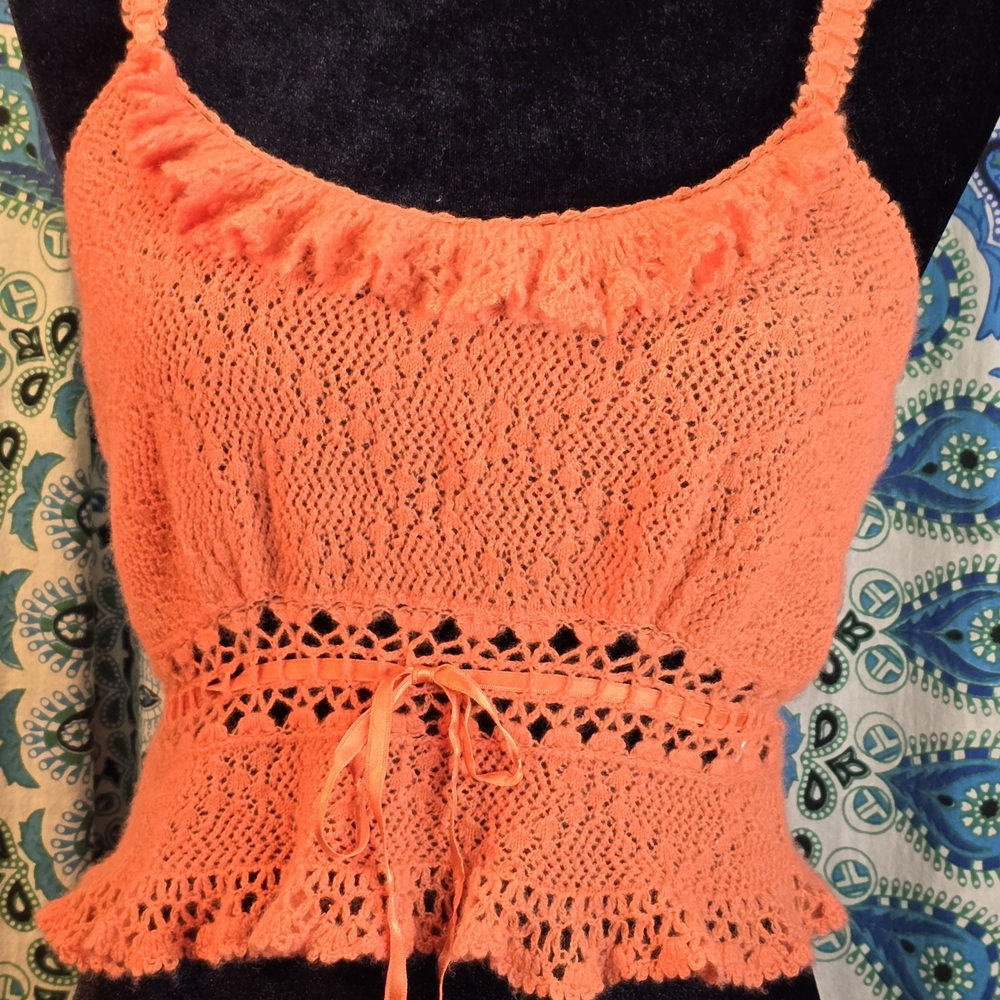 Free People 100% Cashmere Crochet Cropped Cami MED